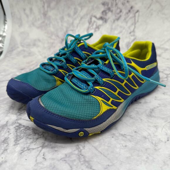 Merrell Blue and Yellow Athletic Trail Shoes High Viz. Size 6.5. Excellent cond! - Picture 1 of 9